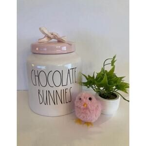 RAE DUNN RARE CHOCOLATE BUNNIES White Pink Cover CANISTER Collection Easter NWT